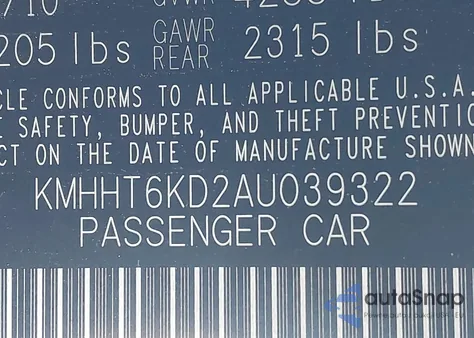 2010 Hyundai Genesis 2.0T R-Spec z USA, uszkodzony, nr VIN KMHHT6KD2AU039322